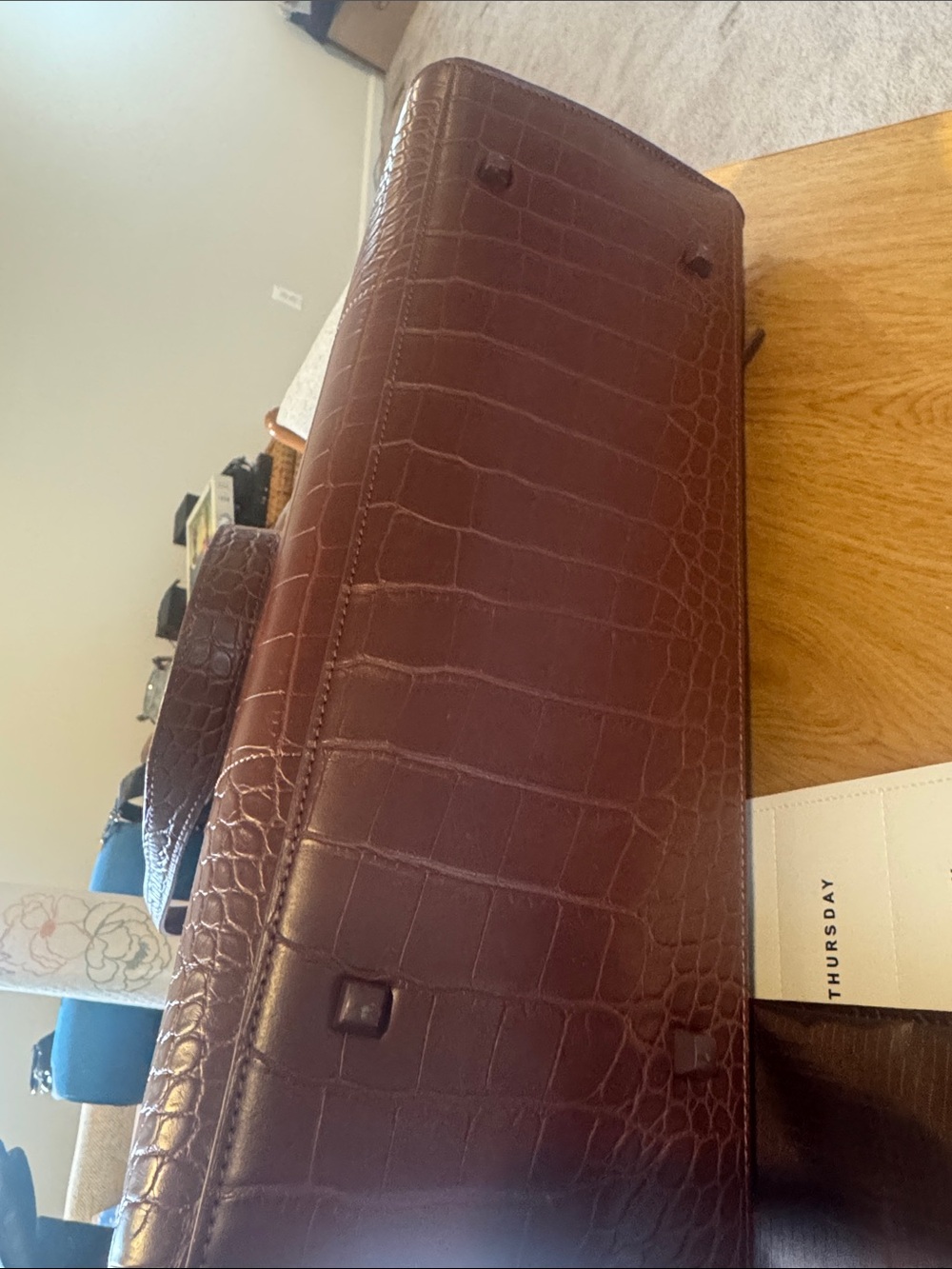 BEIS Large Brown Croc-Embossed Tote with Matching Pouch Set - Picture 8 of 15